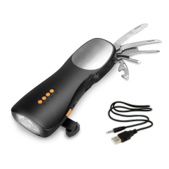 Latarka wielofunkcyjna Power bank (multitool) z 11 funkcjami na korbę ręczną / radio USB